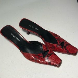 SERGIO ROSSI snakeskin mule kitten heel shoes Size 38.5 red and black